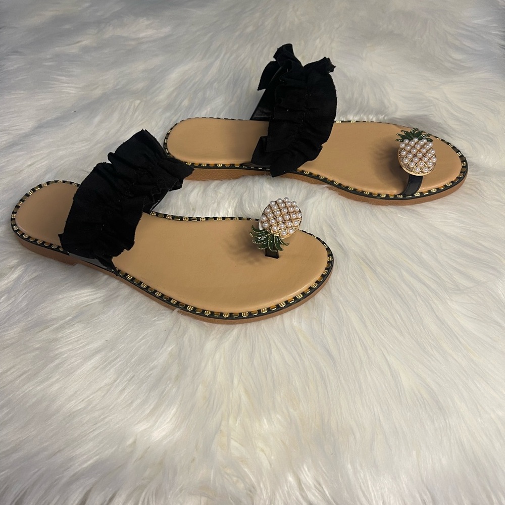Pineapple Toe Sandals Flats with Ruffle Band on Top EUR 39 US 38.5 Spring Summer - Picture 2 of 6